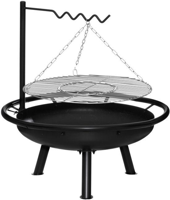 Mustang Easton Vuurschaal met BBQ Ø70 cm – Heavy Duty Fire Pit – RVS Grillrooster – Multigrill Systeem – 91,5 cm van Merkloos