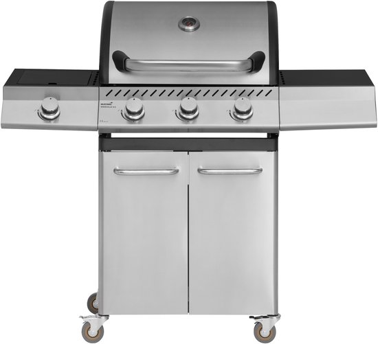 Mustang Gasbarbecue Knoxville 3+1 RVS – met 3 Branders en Zijbrander – 12,8 kW | Gietijzeren Grillrooster