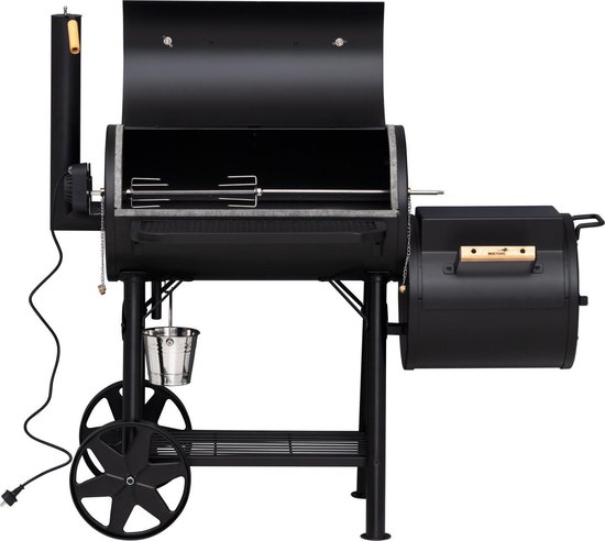 Mustang Off-set smoker Georgia L - Smoker Barbecue - 80 kg - 2 thermometers in de deksel- Zwart - Barbecue - Grilloppervlak 72x37 cm van Merkloos