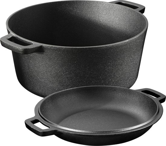 Navaris Dutch Oven gietijzeren pan met deksel - 4,7 liter - 32 x 26 x 16 cm - Voor alle fornuizen - Pre seasoned - Voor bakken en braden - Zwart van Merkloos