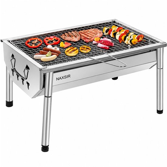 NAXSIR Opvouwbaar Houtskoolbarbecue - Draagbare BBQ Grill - Houtskool Barbecue - RVS - 40x28x22 cm - Verstelbare Poten