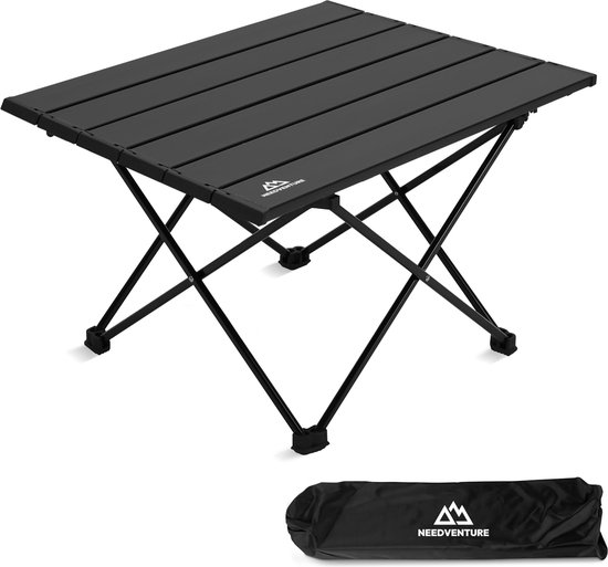 NEEDVENTURE® Campingtafel Inklapbaar - Kampeertafel Opvouwbaar - Inklapbare Tafel - Vouwtafel - Lichtgewicht Aluminium - Picknicktafel Kinderen - Zwart - 56x40x40cm - Medium van NEEDVENTURE®