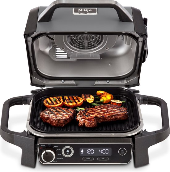 Ninja Woodfire - 7-in-1 Elektrische BBQ Grill, Smoker & Airfryer - Tafelmodel Barbecue - Geschikt voor Balkon - OG701EU van Ninja