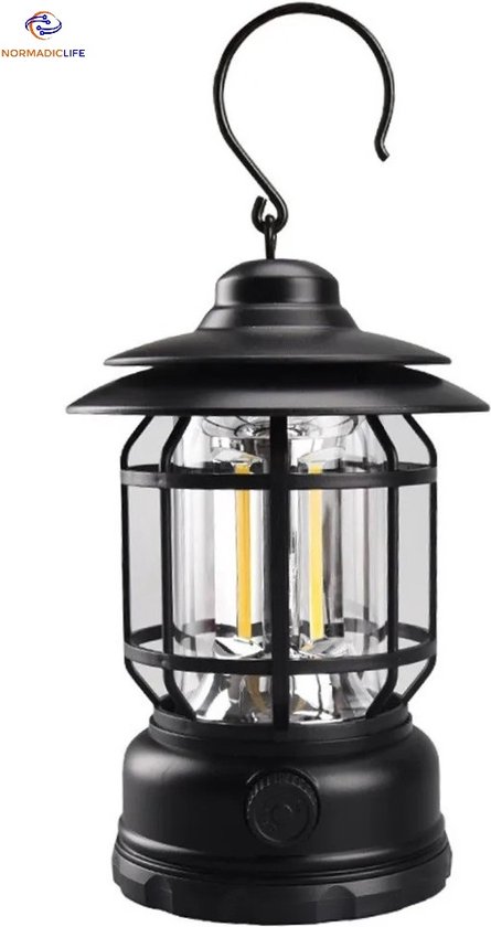 NormadicLife® - Camping Lantaarn - Tent Lamp - Outdoor - LED Lamp - Buiten Lantaarn - Ophangbaar - Oplaadbaar - Zwart van NormadicLife