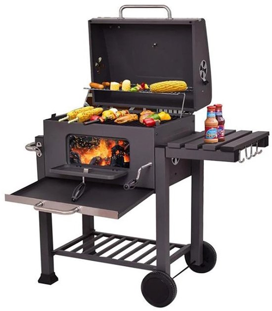 Norvia - Houtskool Barbecue - Houtskoolgrill - Met Deksel - Thermometer - Grilloppervlak 56 × 41,5 cm - Zijtafel - Aslade van Merkloos