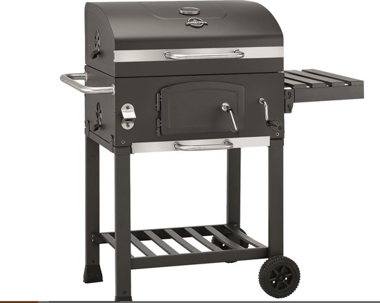 Nyvore- American BBQ Set - Jaxon - Houtskool BBQ 3 delig - thermometer & RVS afwerking - Grill oppervlakte 61,5x46 cm - Zij panelen - Zwart