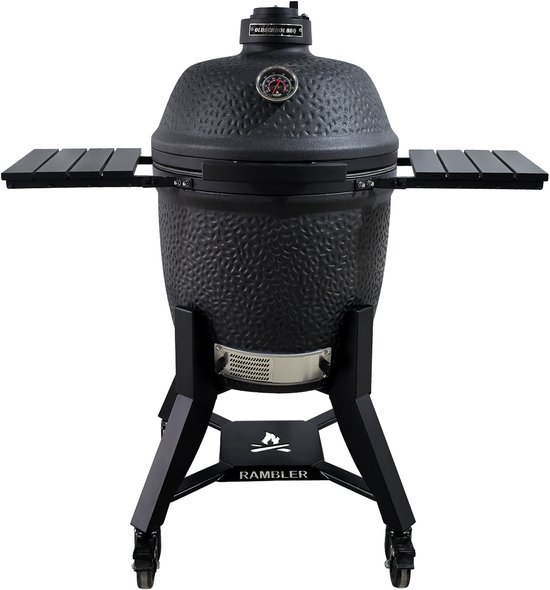 OldschoolBBQ Rambler Pro - Kamado Large - 46,5 cm rooster , 3 laags kooksysteem, compleet met hoes van Merkloos