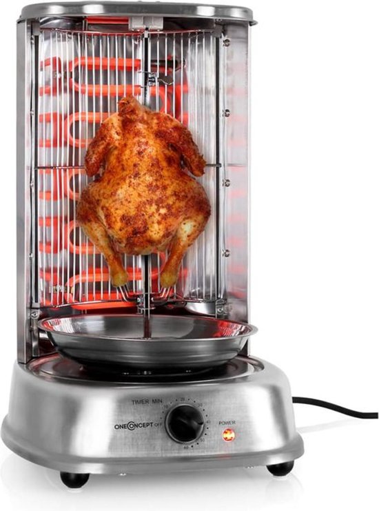 OneConcept Kebap Master Verticale Grill 1800W roestvrij staal incl. spiesset van Merkloos