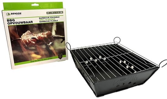 Opvouwbare barbecue 25 x 25 x 11,5 cm - Houtskoolbarbecue - BBQ met ventilatiegaten - 25 x 25 x11,5 cm - Lichtgewicht constructie van staal - Ideaal voor Tuin , Park of Vakantie van Merkloos