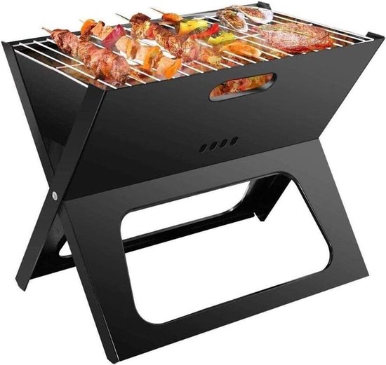 Opvouwbare Barbecue - 44,5 X 30,5 X 35 cm - BBQ - Barbecue - Draagbaar - Draagbare Barbecue - Houtskool Barbecue - Opvouwbaar - Compact - Mini Grill - Mat Zwart van Rockstone.