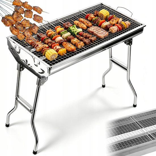 Opvouwbare Barbecue - BBQ-grill - 95x71cm - Verdikt 430 RVS & Duurzaam - Groot Grilloppervlak voor 5-10 Pers. - Dubbelzijdige Ventilatie - Compact & Draagbaar - Voor Tuin, Camping & Terras