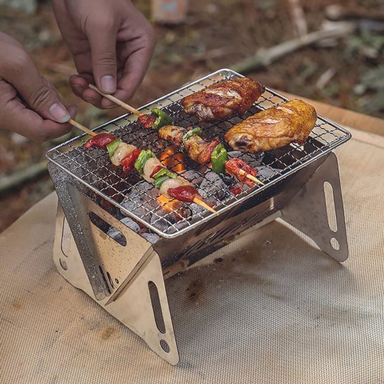 Opvouwbare Barbecuegrill, Houtskoolgrill Draagbare Lichtgewicht Houtskoolgrill En Roker Voor Op Reis, Buitenkoken, Barbecuecamping, Picknick, Terras, Zilver(210mm*160mm*125mm)