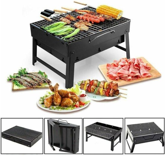 Opvouwbare BBQ - Draagbare opvouwbare grill met rooster - Portable Vouw Barbecue - Festival BBQ - Camping - Tafel - Zomer - Vaderdag - Park - Rechthoekig - 35 x 27.50 x 20 cm - Zwart van Merkloos