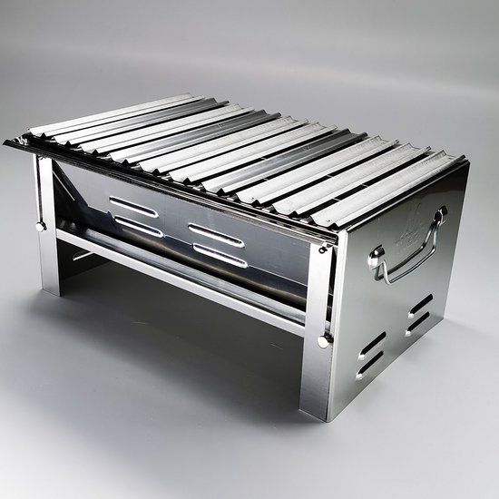 Opvouwbare BBQ - Draagbare opvouwbare grill met rooster - Portable Vouw Barbecue met Tas - Festival BBQ - Camping - Zomer - Park - Rechthoekig - 40 x 27 x 20 cm - Chroom van Kiwi Garden