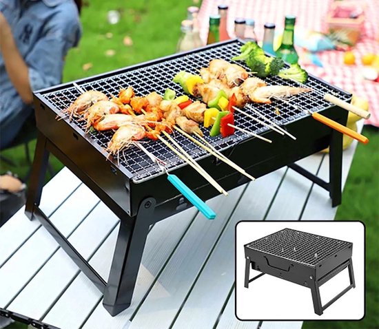 Opvouwbare BBQ - Draagbare tafelgrill - Rechthoekig ontwerp - Compact en lichtgewicht - Zwart van Merkloos