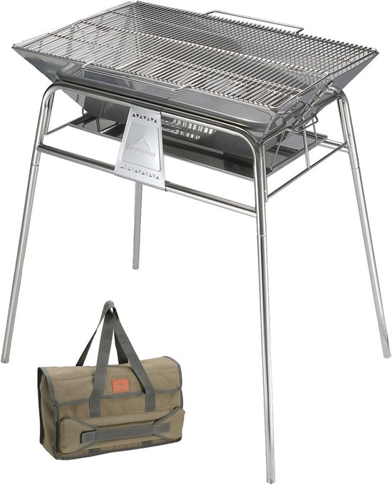 Opvouwbare Camping Houtskool Grill BBQ - Roestvrij Staal, Grote Maat van Merkloos