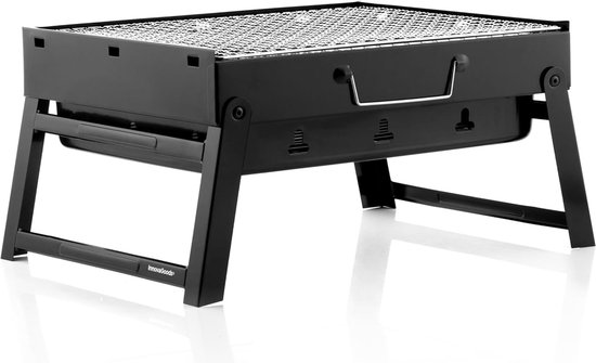 Opvouwbare Draagbare Houtskool Barbecue, Compact en Licht, Eenvoudig te Gebruiken en Schoon te Maken, Met Ventilatiegaten en Draaghandvat, Zwart, 41 x 28 x 20 cm van Benson