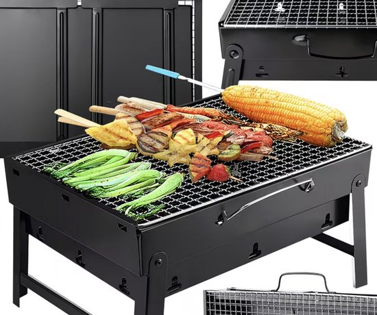 Opvouwbare Draagbare Houtskool BBQ Grill - Compacte Koffer Barbecue voor Camping en Tuin - Lichtgewicht Reis BBQ met Groot Grillrooster en Ventilatieopeningen van Merkloos