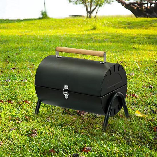 Opvouwbare Houtskool Barbecue – Draagbare Stalen BBQ Grill met Deksel – Voor Camping, Tuin en Terras – 42x30x29 cm van Merkloos