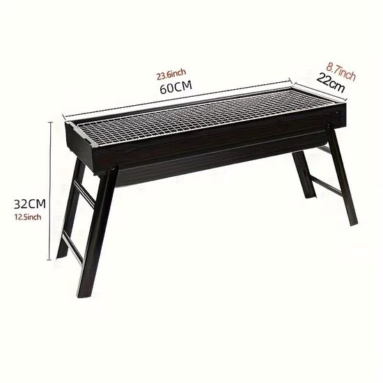 Opvouwbare Houtskool BBQ Grill – Draagbare Barbecue Roker van Roestvrij Staal – 60x22x32 cm – Voor Camping, Tuin, Strand & Picknick van Merkloos