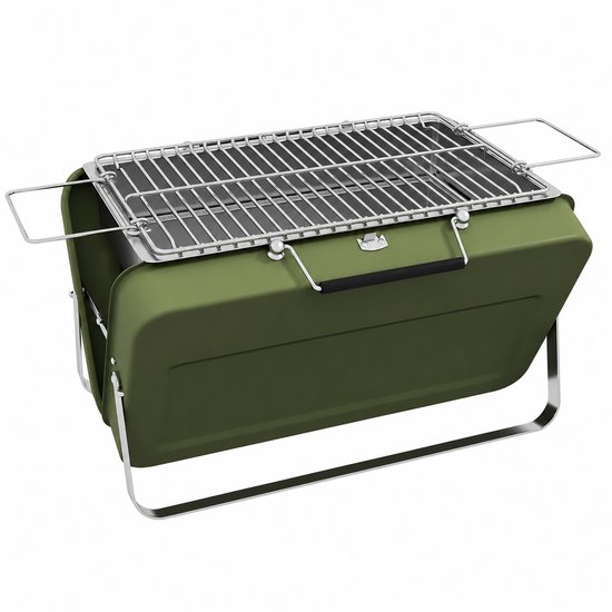 Opvouwbare Houtskool BBQ Koffer – Draagbare Barbecue – RVS Grillrooster – Camping BBQ – 47 x 30 x 28 cm – Groen