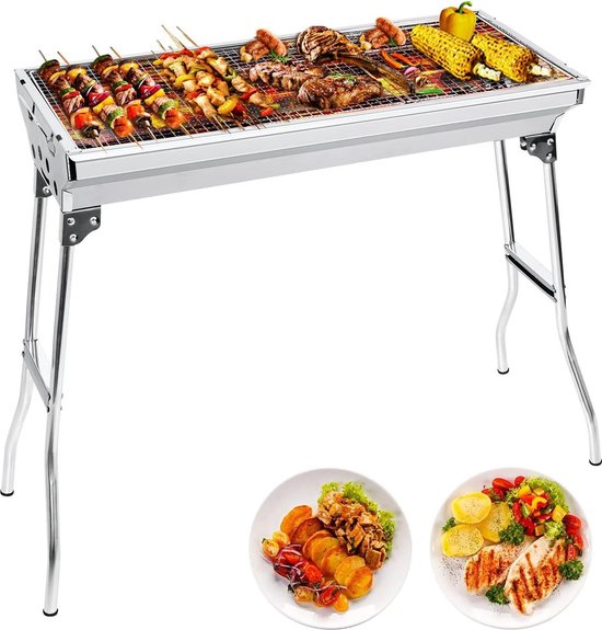 Opvouwbare houtskoolbarbecue campinggrill draagbare BBQ voor camping tuin picknick feest - 73 x 33 x 71 cm - 5-10 personen van Merkloos