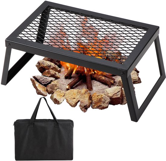 Opvouwbare Kampvuurbarbecue, 45.8 x 30.5 x 20.5 cm, Hoogwaardig Staal, Met Opbergtas, Max. 300°C Bestand, 6 kg Draagvermogen van Lifetab.