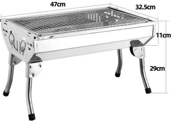 Opvouwbare RVS Houtskool BBQ Grill – Draagbare Barbecue voor Buiten – 48x33x28,5 cm – Voor Camping, Tuin, Picknick of Strand van Merkloos