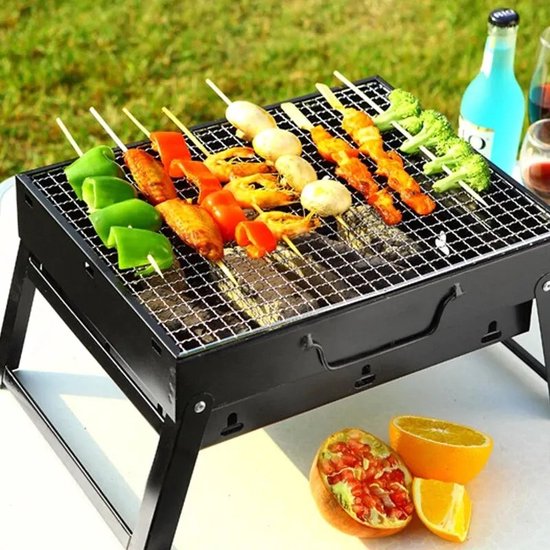 Opvouwbare Smoker Barbecue - Tafel Barbecue - Houtskoolbarbecue - Camping bbq - BBQ Grill - Grilloppervlak (L x B) 35 x 27 cm - Zwart van Pericles