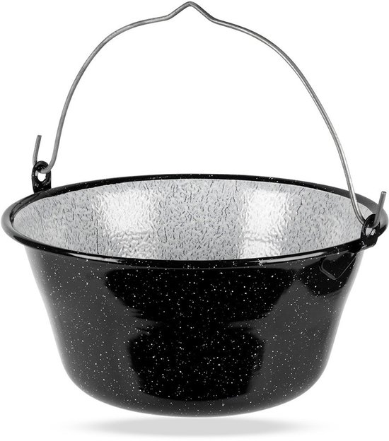 Orion - Hongaarse Emaille Kookpot - 7,5L - Ophangbaar - Zwart en Wit