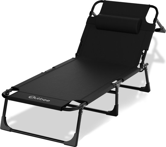 Outbee Ligbed - Ligstoel - Zonnebed - 190x68x30 cm - Inklapbaar - Verstelbaar - Weerbestendig - Zwart van Outbee