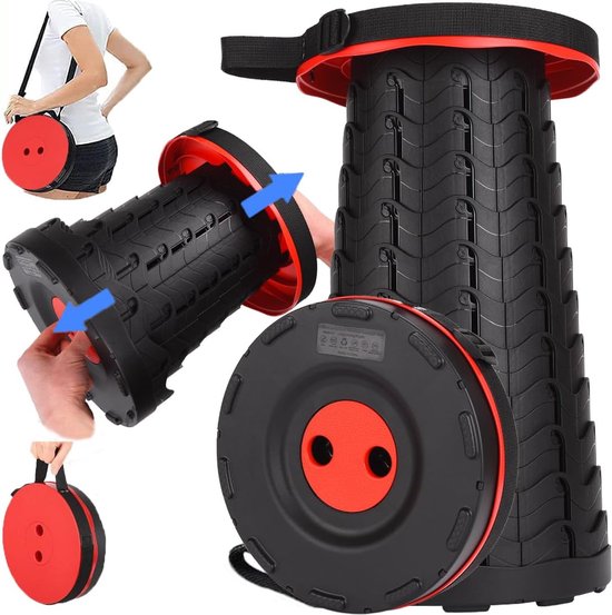 Outdoor Vouwkruk - Telescoop Kruk - Campingkruk - Vouwkruk - Opvouwbare Kruk - Verstelbare Hoogte - Walkstool - Lichtgewicht Visserskruk - Krukje - Zwart - Opvouwbaar - Intrekbaar - Draagbaar - Buitenkamperen - Vissen - Picknick - Stevig van Walkstool