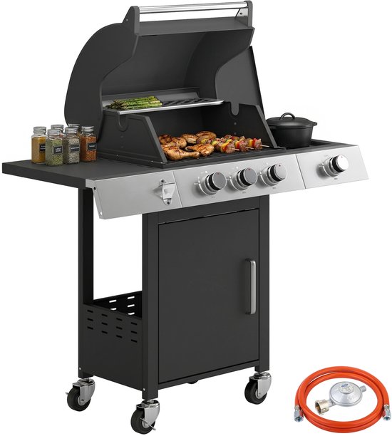 Outsunny gas barbecue - roestvrij staal - 109L x 50B x 109H cm - zwart van Merkloos