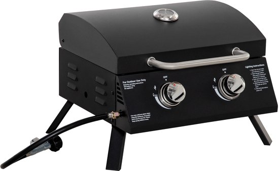 Outsunny-Gas Grill-Kohlenstoffstahl-55L x 46,5B x 41H cm-Schwarz van Merkloos