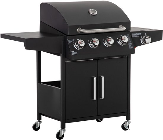Outsunny gasbarbecue - barbecue - metaal - 132,4x55x109 cm - zwart van Merkloos