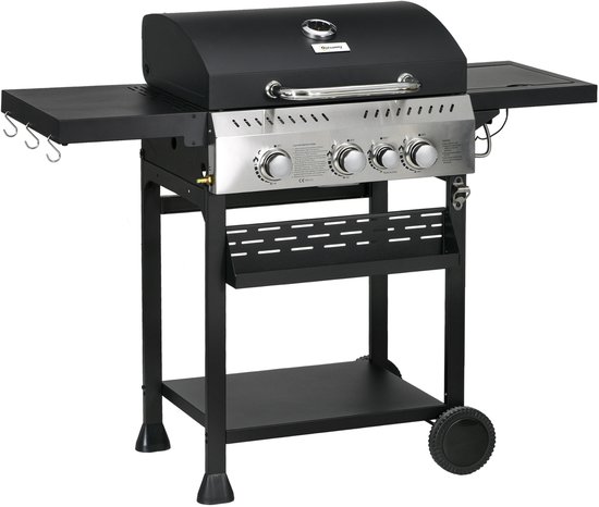 Outsunny - Gasbarbecue - RVS -123L x 52B x 101H cm - Zwart van Merkloos