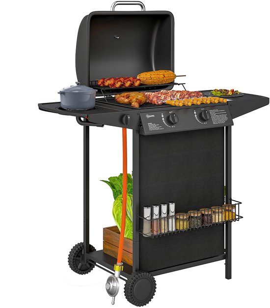 Outsunny - Gasbarbecue - Staal - 107L x 54B x 96H cm - Zwart van Outsunny