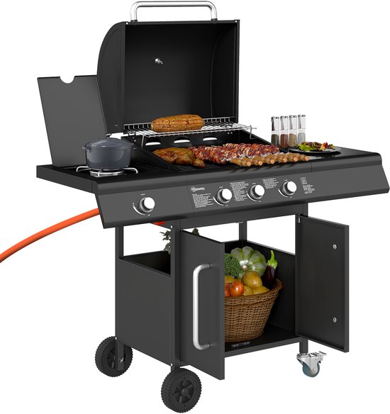 Outsunny - Gasbarbecue - Staal - 118,5L x 56B x 110H cm - Zwart van Merkloos