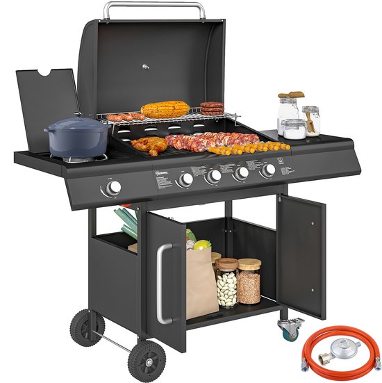 Outsunny - Gasbarbecue - Staal - 129,5L x 56B x 110H cm - Zwart van Outsunny