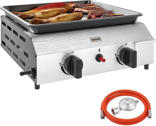 Outsunny-Gasgrill-Edelstahl, Metall-44L x 44,5B x 19H cm-Silber+Schwarz van Merkloos