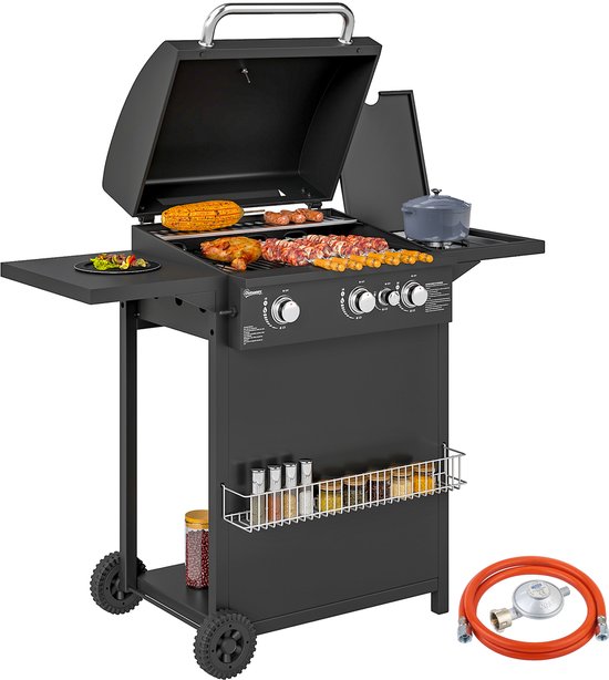 Outsunny Gasgrill - Staal - 123x58x98cm - Zwart van Merkloos