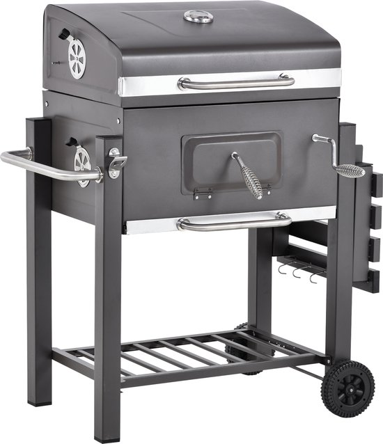 Outsunny Grillwagen houtskoolgrill houtskoolgrill BBQ-grill staande grill tuingrill roestvrij staal 846-013 van Merkloos