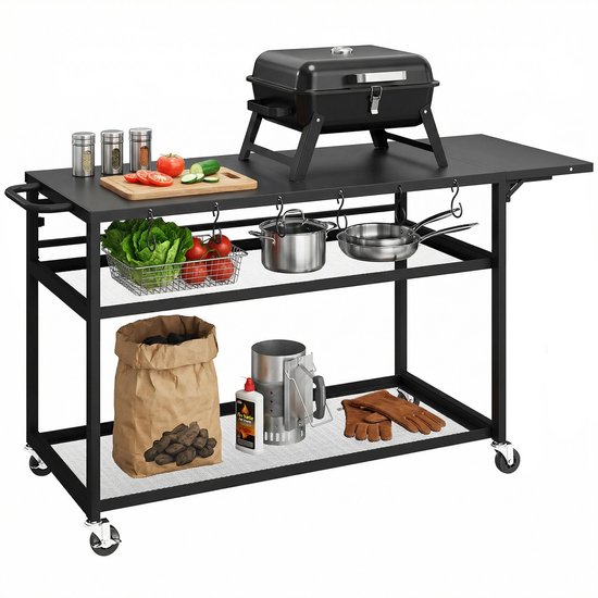 Outsunny Grillwagen - Metaal - 133 x 48,5 x 82 cm - Zwart van Merkloos