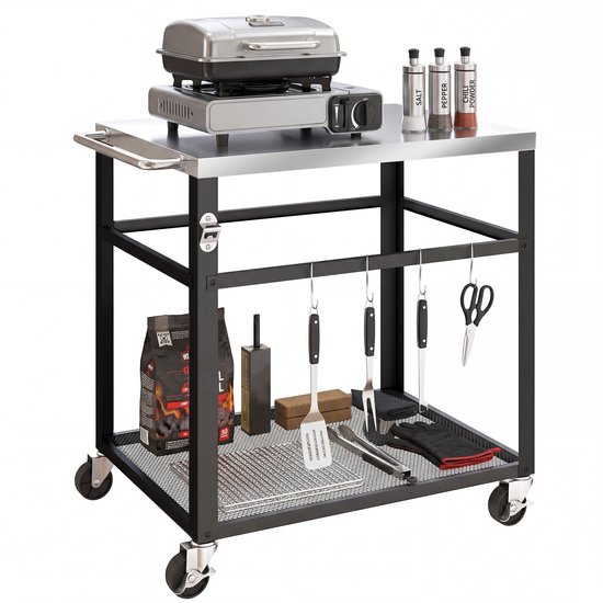 Outsunny Grillwagen - Roestvrij staal, metaal - 82 x 55 x 79 cm - Zwart van Merkloos