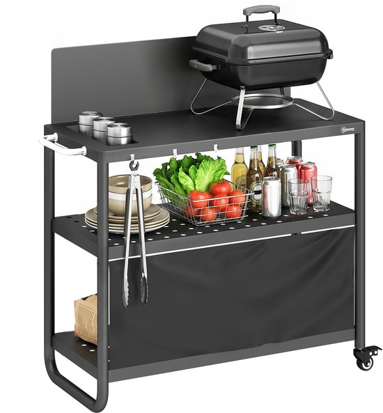 Outsunny Grillwagen - Staal, metaal - 107 x 46 x 110 cm - Zwart van Merkloos