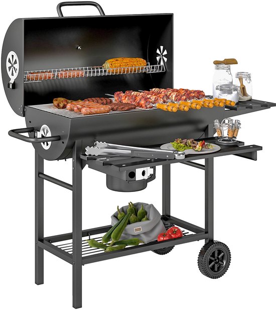 Outsunny Houtskoolbarbecue-Staal-114L x 65B x 95H cm-Zwart
