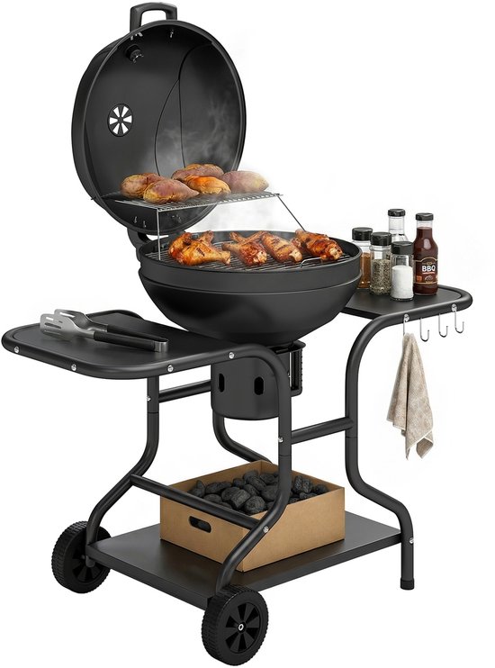 Outsunny Ronde barbecue-Metaal, Kunststof-129L x 63,5B x 106,5H cm-Zwart van Outsunny