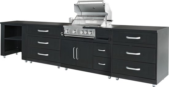 Oviala - 4-elements stalen buitenkeuken met barbecue - Memphis van Merkloos