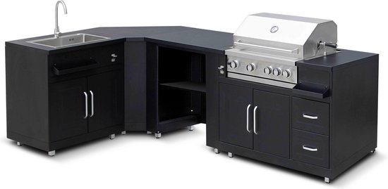 Oviala - Buitenkeuken hoekopstelling met 4 elementen inclusief gootsteen - Memphis van Oviala