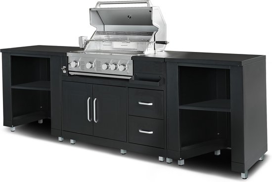 Oviala - elementen buitenkeuken met zwarte barbecue - Memphis van Merkloos